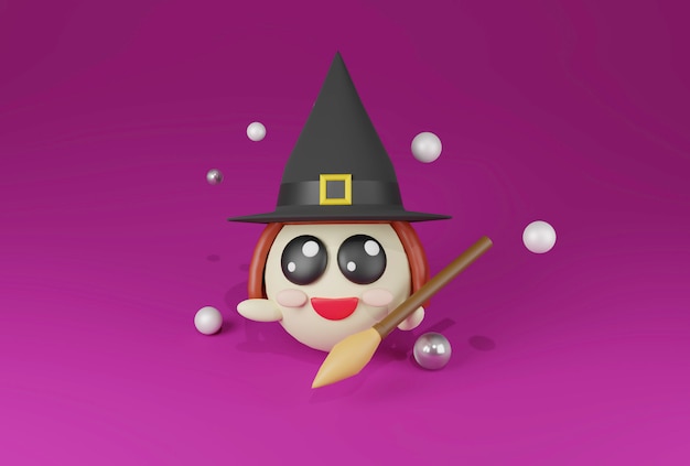 Rendu 3D d'une sorcière d'Halloween