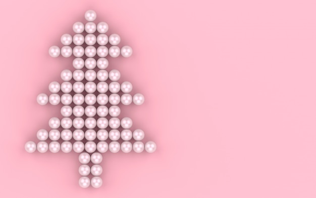 Rendu 3D. Sphère rose douce perle dans un mur en forme d'arbre de Noël joyeux