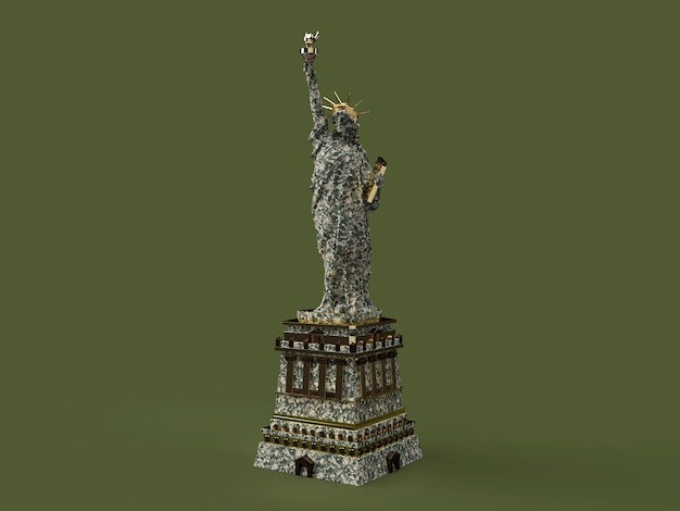 Rendu 3d Statue de la liberté vêtue d'un bail foncier camouflage vert militaire ukraine