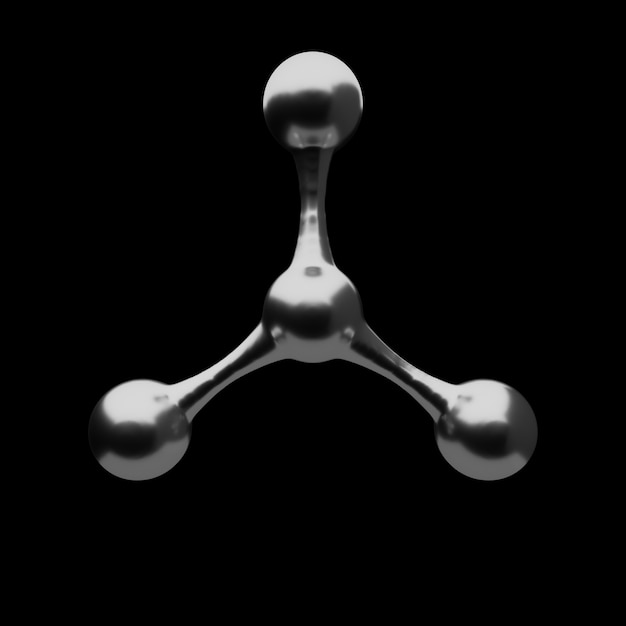 Rendu 3D de la structure moléculaire abstraite en matériau liquide. Matériau métallique avec réflexion.