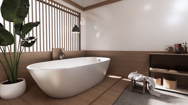 Rendu 3d de style japonais de salle de bain tropicale