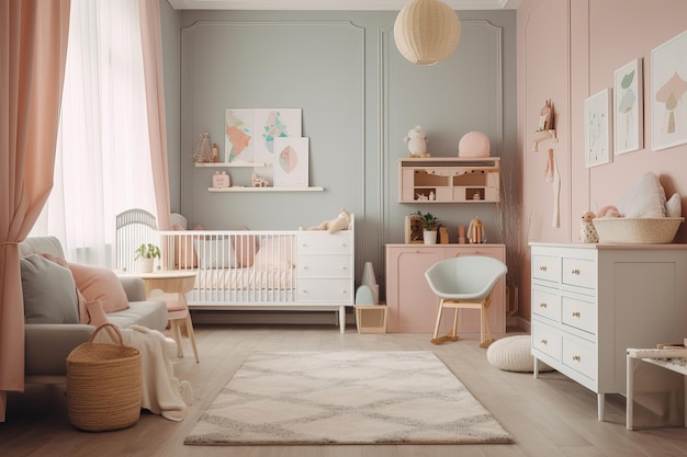 Rendu 3D de style scandinave de chambre d'enfants