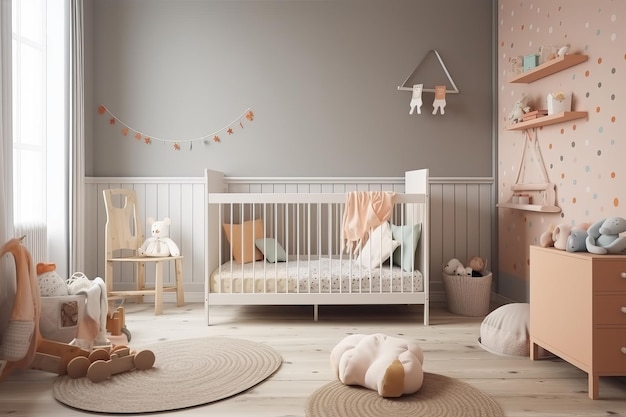 Rendu 3D de style scandinave de chambre d'enfants