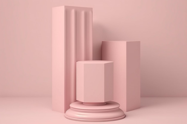 un rendu 3D d'un support de fond de produit rose ou d'un socle de podium sur un écran vide