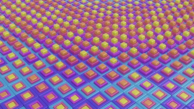 Rendu 3d Surface cubique multicolore en plastique foncé en mouvement d'onde
