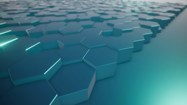 Rendu 3D de surfaces géométriques hexagonales abstraites dans l'espace virtuel