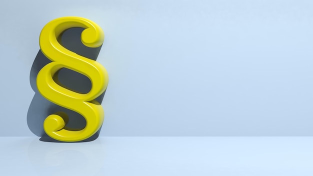 Rendu 3D d'un symbole de paragraphe jaune sur fond clair