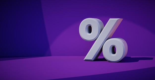 Rendu 3D d'un symbole de pourcentage Bannière pour la vente et la publicité de biens à prix réduit