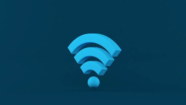 Rendu 3D. Symbole de réseau sans fil WiFi bleu sur fond isolé. Concept de réseau et internet.