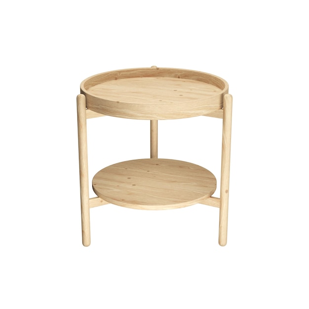 Rendu 3D Table d'appoint en bois circulaire avec trois pieds en bois sur blanc