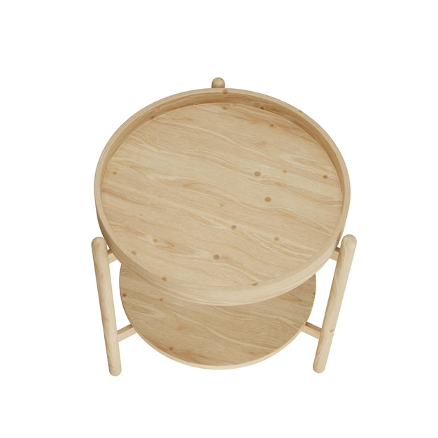 Rendu 3D Table d'appoint en bois circulaire avec trois pieds en bois sur blanc