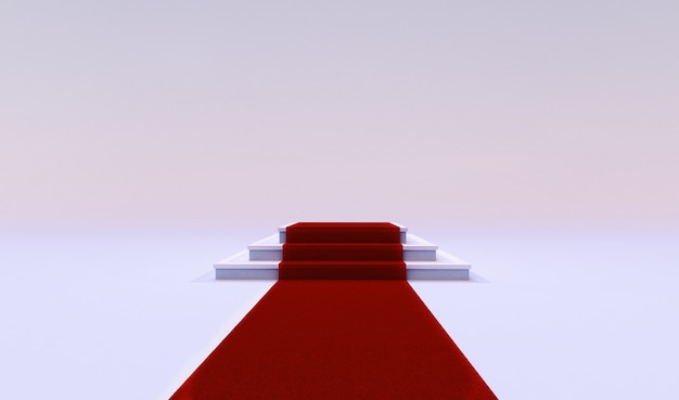 Rendu 3D de tapis d&#39;événement rouge avec des escaliers à la fin isolé sur fond blanc.