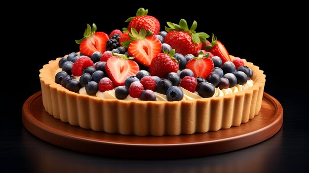 Un rendu 3D d'une tarte aux fruits avec une croûte beurreuse