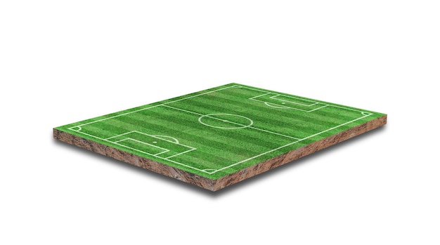 Rendu 3D. Terrain de football en herbe verte isolé sur fond blanc.