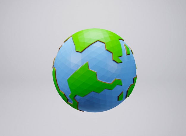 Rendu 3D de terre low poly sur fond blanc