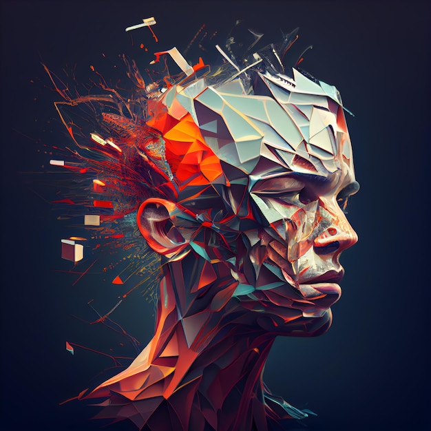 Rendu 3D de la tête d'un homme dans un style low poly