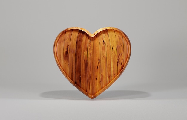 Rendu 3D texture bois en forme de coeur, fond de papier peint en trois dimensions.