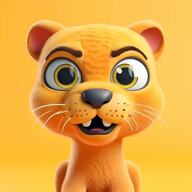 Rendu 3d d'un tigre de dessin animé mignon isolé sur fond orange