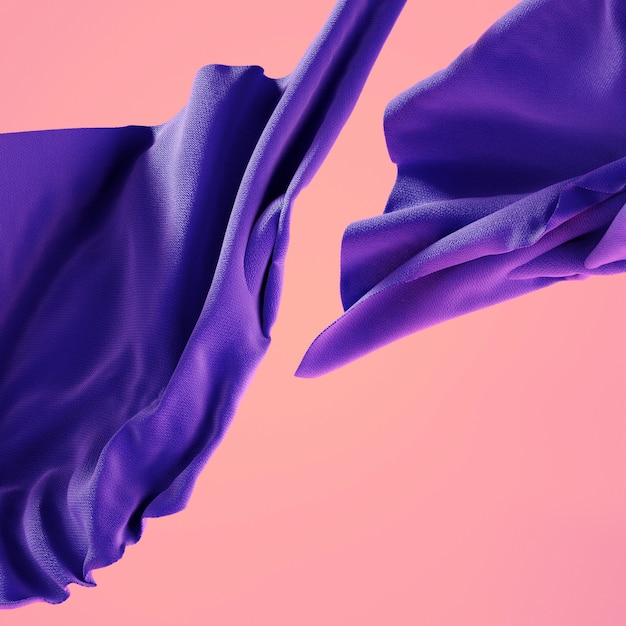 Rendu 3d de tissu violet doux sur corail rose