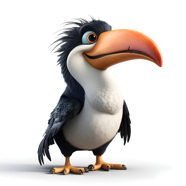 Rendu 3D d'un toucan de dessin animé avec un gros bec