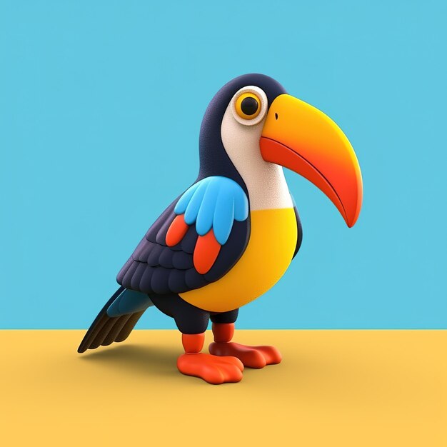 Un rendu 3d d'un toucan avec un fond bleu