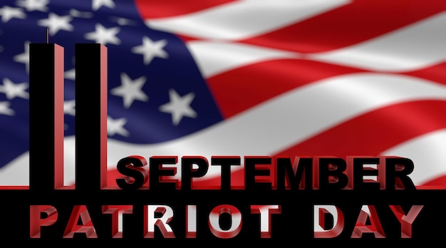 Photo rendu 3d de la tour jumelle patriot day inscription patriot day