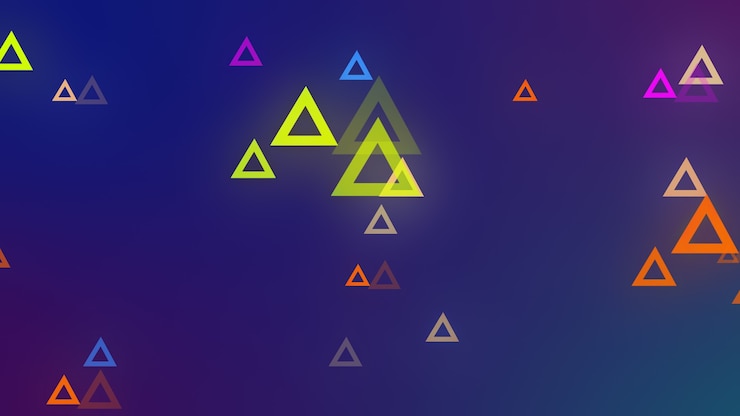 Photo rendu 3d de triangles lumineux dans l'espace situés à différentes distances les uns des autres