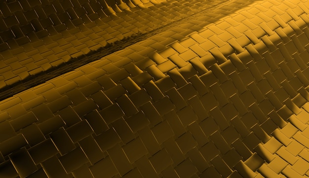 Rendu 3D. tuiles carrées modernes en métal or jaune foncé fond cruve.