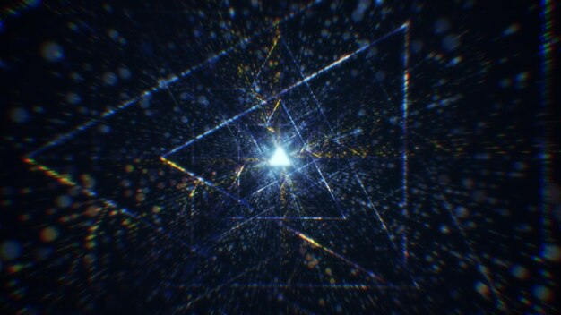 Rendu 3D d'un tunnel numérique abstrait dans le cyberespace fait de particules