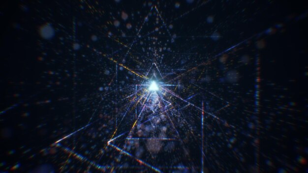 Rendu 3D d'un tunnel numérique abstrait dans le cyberespace fait de particules