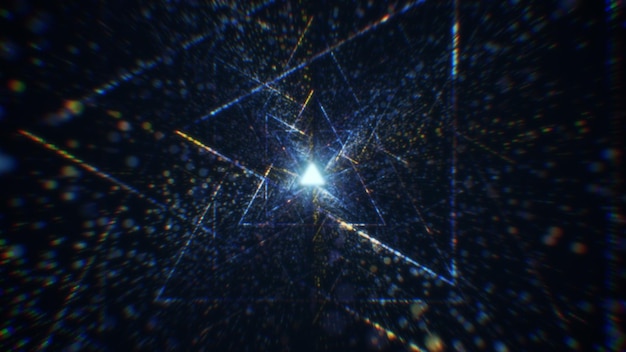 Rendu 3D d'un tunnel numérique abstrait dans le cyberespace fait de particules