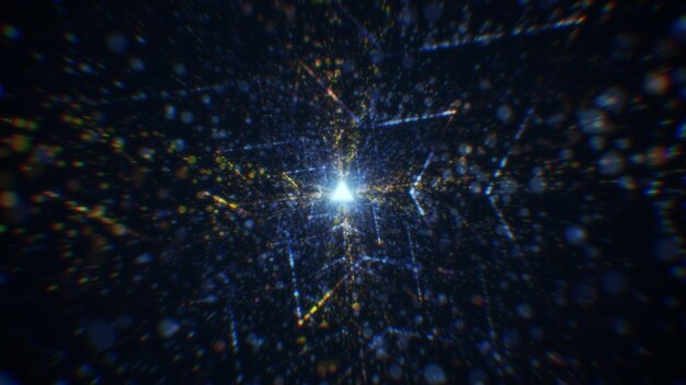 Rendu 3D d'un tunnel numérique abstrait dans le cyberespace fait de particules