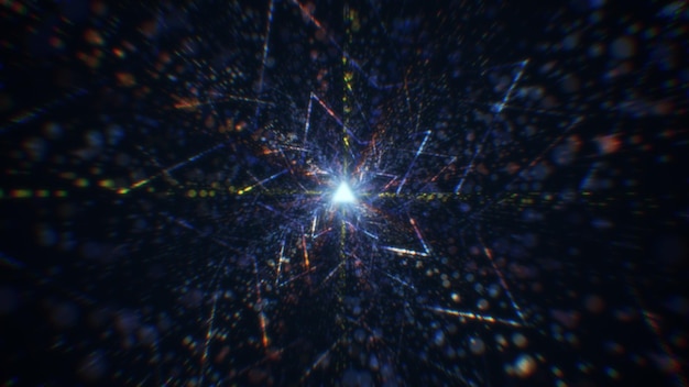 Rendu 3D d'un tunnel numérique abstrait dans le cyberespace fait de particules