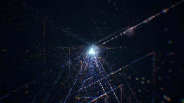 Rendu 3D d'un tunnel numérique abstrait dans le cyberespace fait de particules