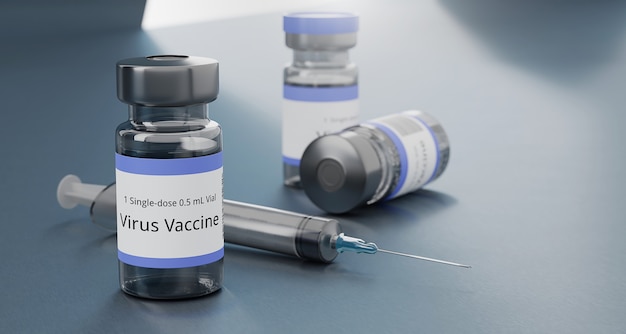 Rendu 3D vaccin flacon de médicament vaccin contre la grippe vaccin anti-vaccination et covid-19