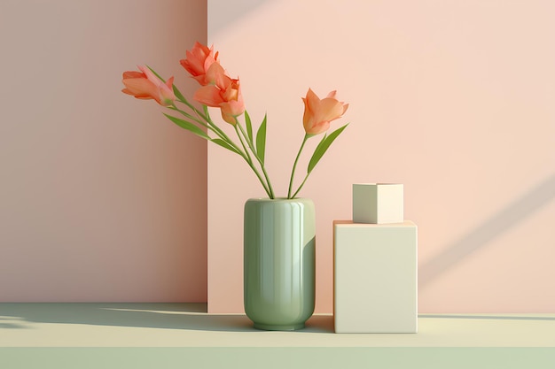 Rendu en 3d d'un vase et d'une boîte