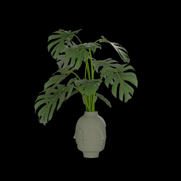 Rendu 3D d'un vase avec une plante