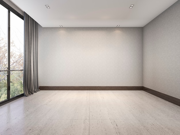 Rendu 3D vide chambre blanche minimale avec beau fond d'écran près de la fenêtre