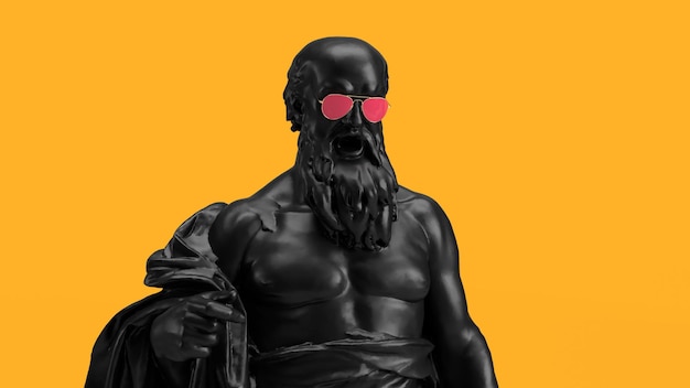 Rendu 3d vieil homme chauve avec une barbe sur fond jaune homme noir