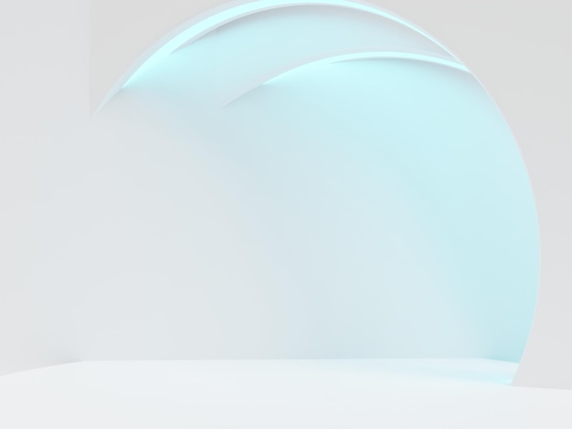 Rendu 3D White Room Studio Shot Fond d'affichage du produit avec des formes géométriques et une LED bleue