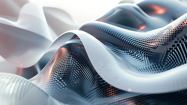 Un rendu abstrait 3D fascinant présentant des motifs géométriques vibrants entrelacés avec des courbes lisses