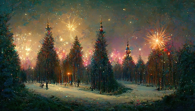 Rendu ai de la carte de feux d'artifice de Noël