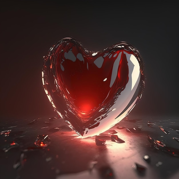 Rendu AI coeur en verre rouge