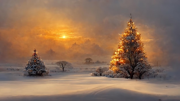 Rendu Ai de la forêt d'hiver de Noël