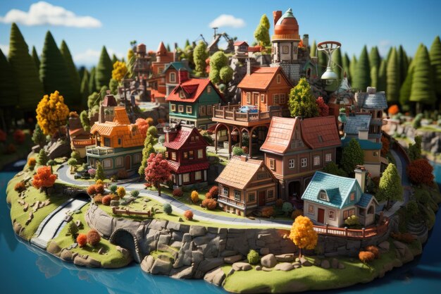 Un rendu captivant en 3D d'une petite ville