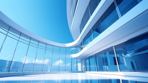 Rendu des détails de conception de l'architecture futuriste avec un ciel bleu en arrière-plan