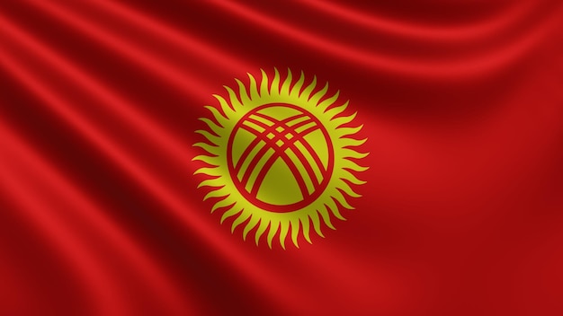 Le rendu du drapeau du Kirghizistan flotte dans le vent en gros plan le drapeau national du Kirghizistan flotte 4k
