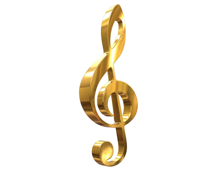 Photo d rendu du symbole de clé de musique d'or isolé sur blanc