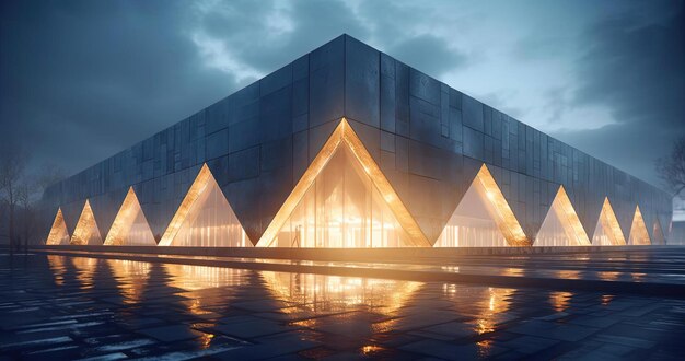 rendu d'éclairage de façade éthéré avec des lumières bleues dans le style de bronze clair et jaune