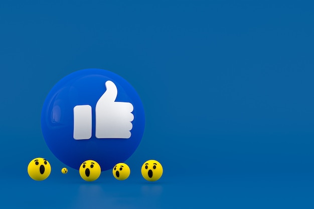 Rendu d'emoji de réactions Facebook, symbole de ballon de médias sociaux avec motif d'icônes facebook